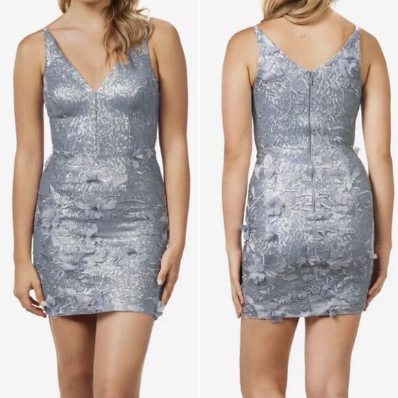 Dress The Population Tatum Sequin Floral 3D Applique Lace Dress NWT Size Large - Picture 1 of 6